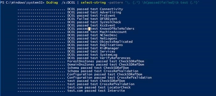 powershell-скрипт - выводит информацию о проверках контроллера домена.
